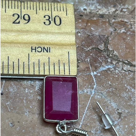 NEW Handmade Rustic Dyed Ruby Gemstone Silver Plated Earrings Pink Silver - Picture 5 of 12